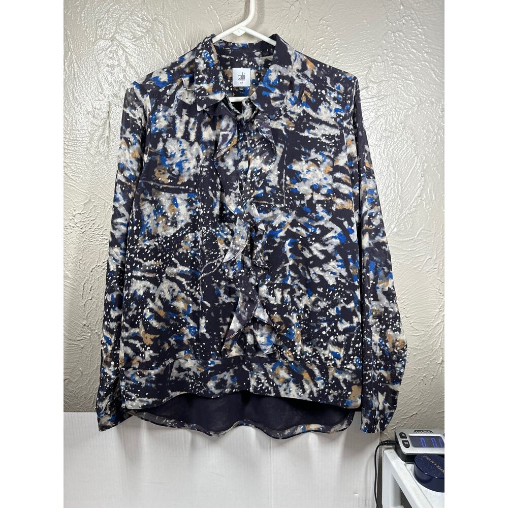 NWT CAbi #3066 Starry Night Ruffle Front Chiffon Print Blouse Womens Size Medium